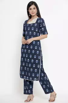 Blue printed cotton cotton kurtis