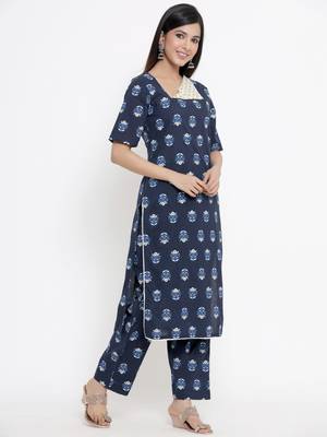 Blue printed cotton cotton kurtis 3
