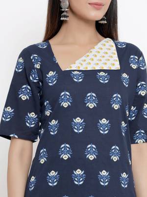 Blue printed cotton cotton kurtis 4