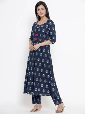 Blue printed cotton cotton-kurtis 1