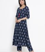 Blue printed cotton cotton-kurtis