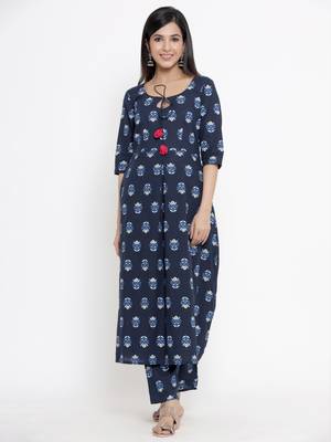 Blue printed cotton cotton-kurtis 2