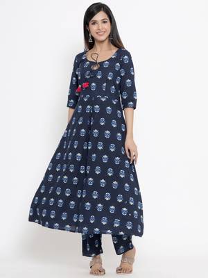 Blue printed cotton cotton-kurtis 3
