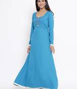 Sky-blue plain rayon ethnic-kurtis