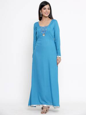 Sky blue plain rayon ethnic kurtis 2