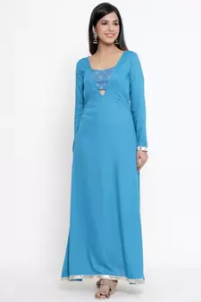 Sky blue plain rayon ethnic kurtis