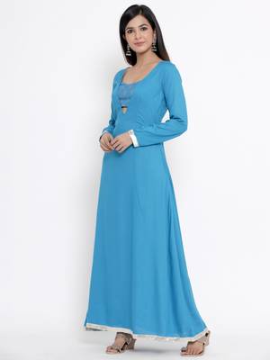 Sky blue plain rayon ethnic kurtis 3