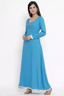 Sky blue plain rayon ethnic kurtis