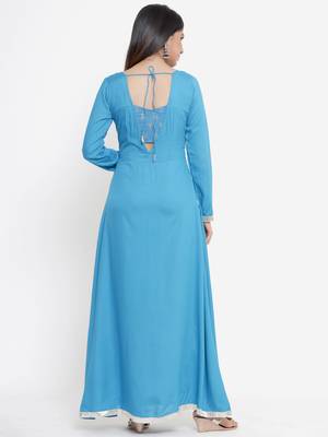 Sky blue plain rayon ethnic kurtis 4