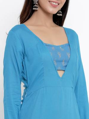 Sky blue plain rayon ethnic kurtis 5