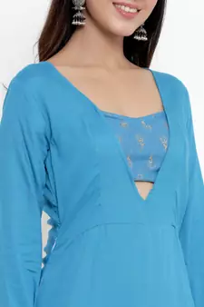 Sky blue plain rayon ethnic kurtis