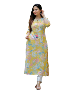 Yellow Kurti White Pant 1