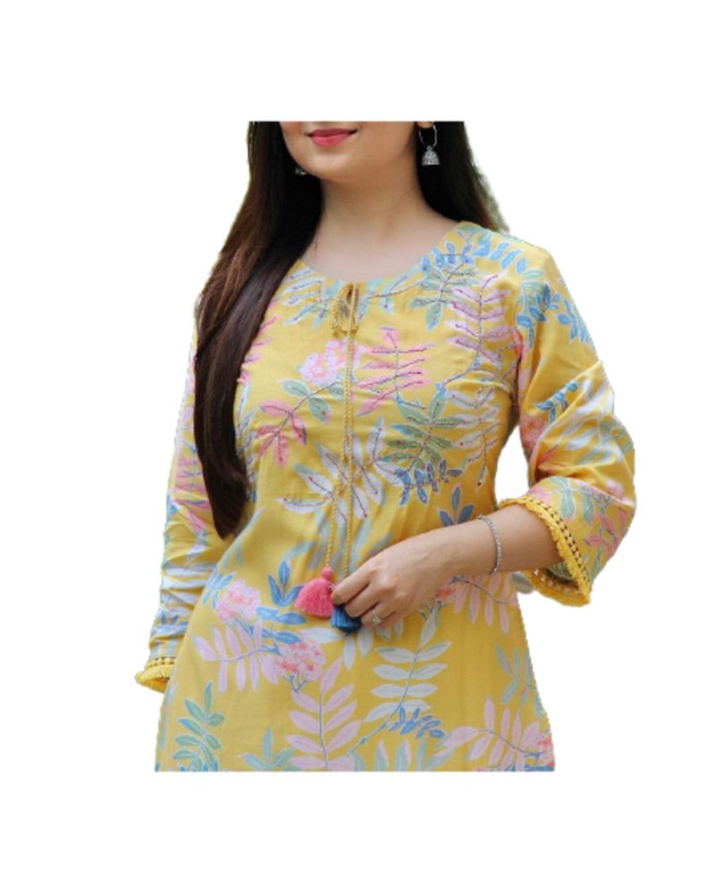 Yellow Kurti White Pant