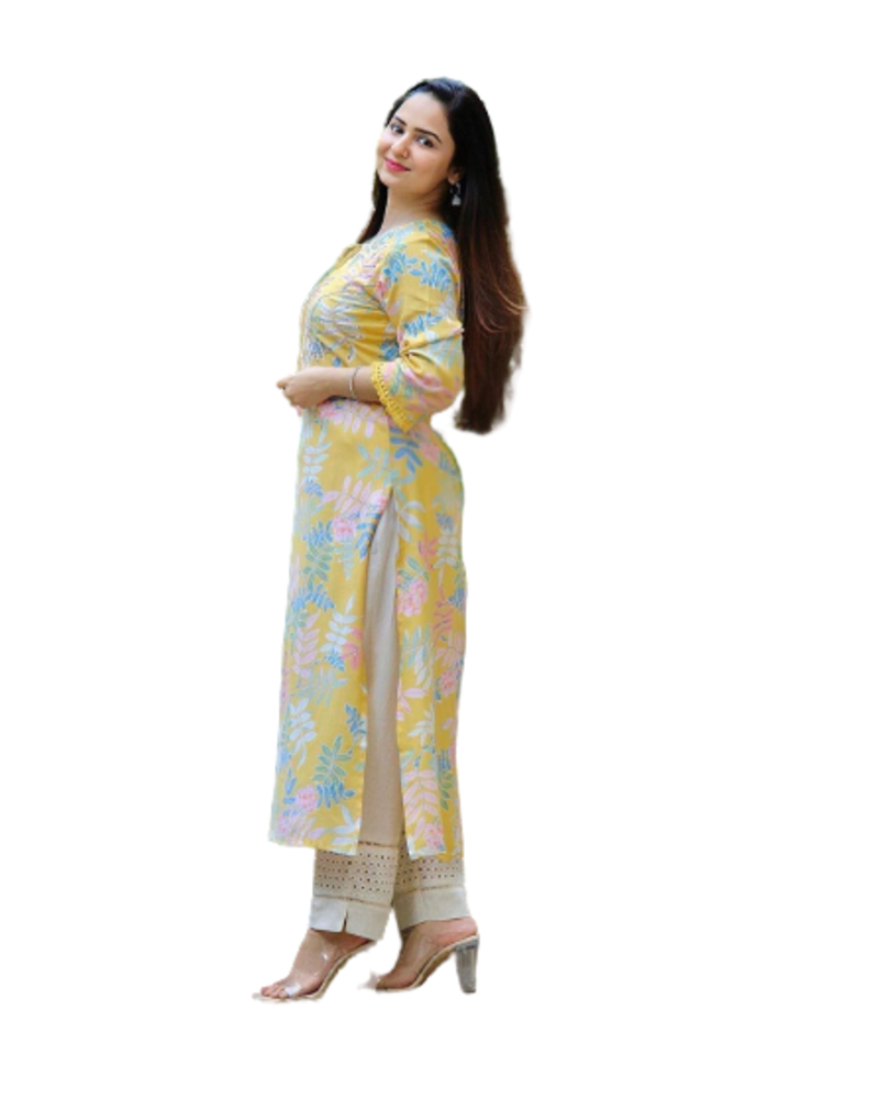 Yellow Kurti White Pant