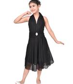 Black plain faux net kids-frocks
