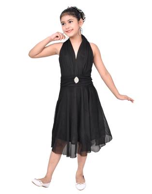 Black plain faux net kids-frocks 2