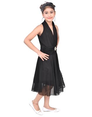 Black plain faux net kids-frocks 4