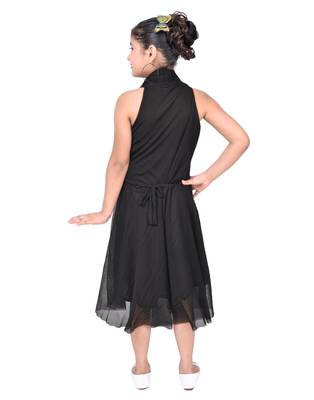Black plain faux net kids-frocks 5