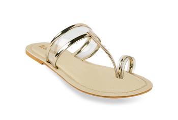LA SAVIE Women Gold Kolhapuri Flats 1
