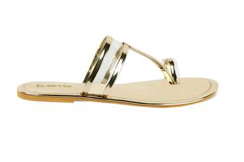 LA SAVIE Women Gold Kolhapuri Flats 3