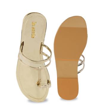 LA SAVIE Women Gold Kolhapuri Flats 4