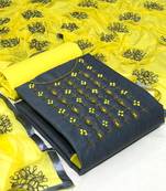 VredeVogel Grey Cotton Embellished, Embroidered Salwar Suit Material  (Unstitched)