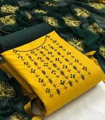 VredeVogel Yellow Cotton Embellished, Embroidered Salwar Suit Material  (Unstitched)