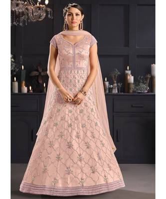 Blush Pink Floral Embroidered Indian Designer Anarkali 1