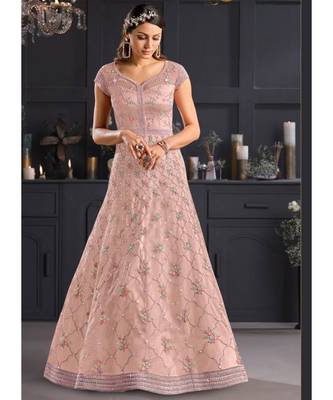 Blush Pink Floral Embroidered Indian Designer Anarkali 2