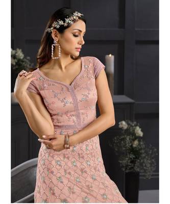 Blush Pink Floral Embroidered Indian Designer Anarkali 3