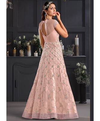 Blush Pink Floral Embroidered Indian Designer Anarkali 4