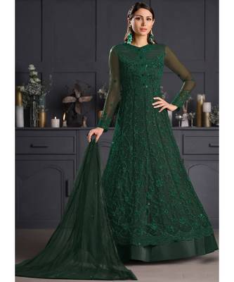 Deep Green Embroidered Indian Designer Anarkali 1