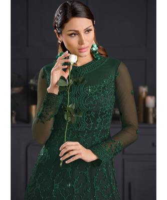 Deep Green Embroidered Indian Designer Anarkali 2