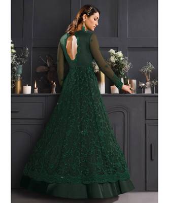 Deep Green Embroidered Indian Designer Anarkali 3