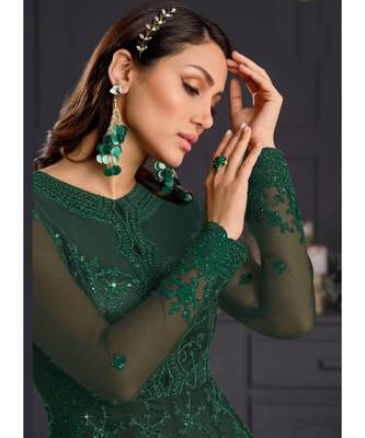 Deep Green Embroidered Indian Designer Anarkali 4