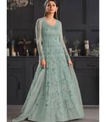 Sky Blue Floral Embroidered Indian Designer Anarkali