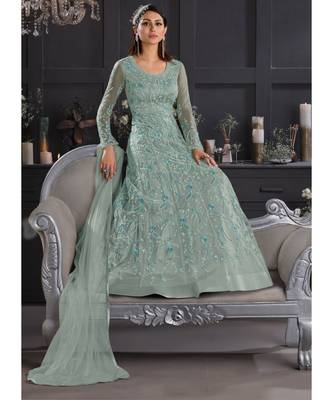 Sky Blue Floral Embroidered Indian Designer Anarkali 2
