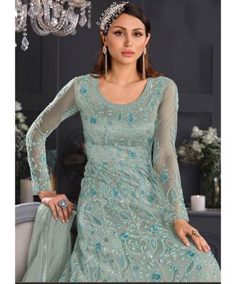 Sky Blue Floral Embroidered Indian Designer Anarkali 3