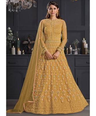 Yellow Floral Embroidered Indian Designer Anarkali 1
