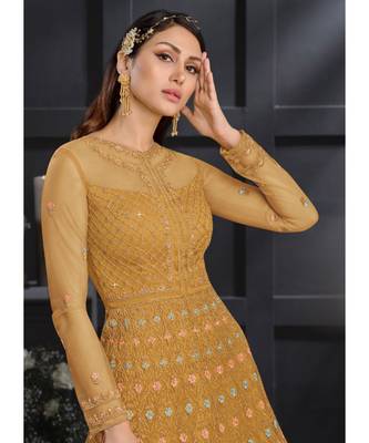 Yellow Floral Embroidered Indian Designer Anarkali 3