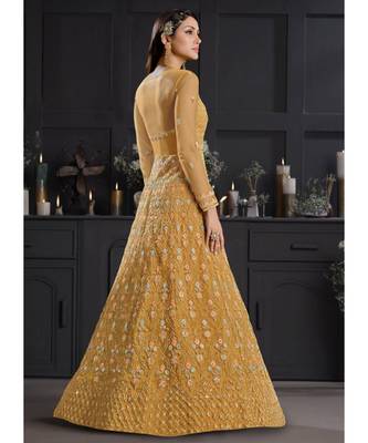 Yellow Floral Embroidered Indian Designer Anarkali 4