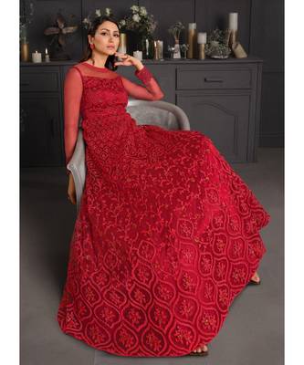 Red Floral Embroidered Indian Designer Anarkali 2
