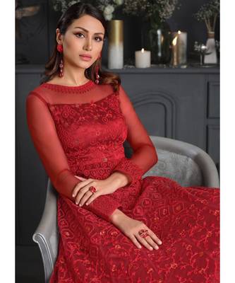Red Floral Embroidered Indian Designer Anarkali 3