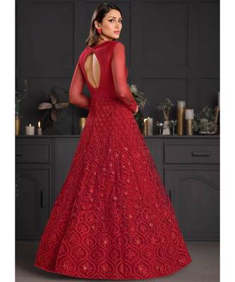 Red Floral Embroidered Indian Designer Anarkali 4