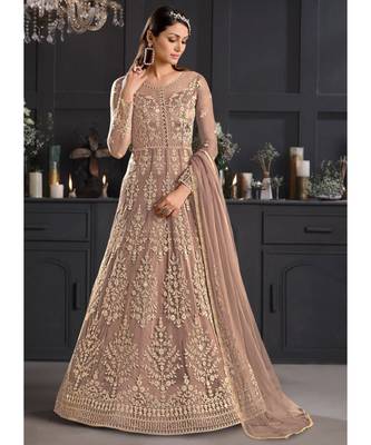Biscotti Beige Embroidered Indian Designer Anarkali 1