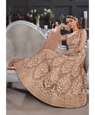 Biscotti Beige Embroidered Indian Designer Anarkali 2