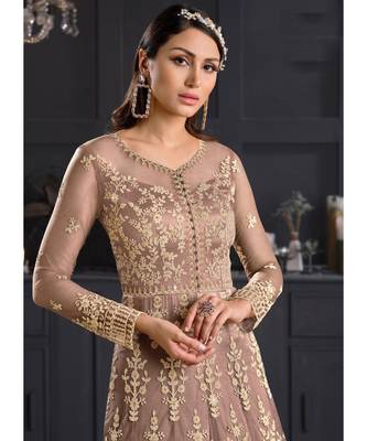 Biscotti Beige Embroidered Indian Designer Anarkali 3