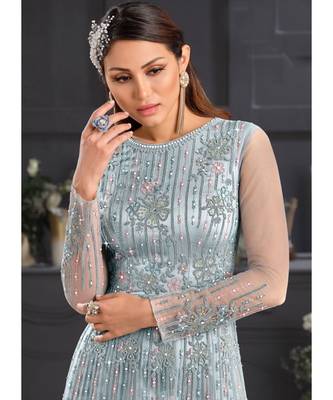 Ice Blue Embroidered Indian Designer Anarkali 3