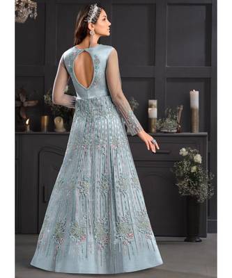 Ice Blue Embroidered Indian Designer Anarkali 4