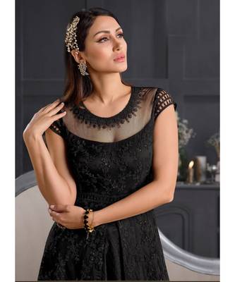 Black Embroidered Slit Style Anarkali Pant Suit 3